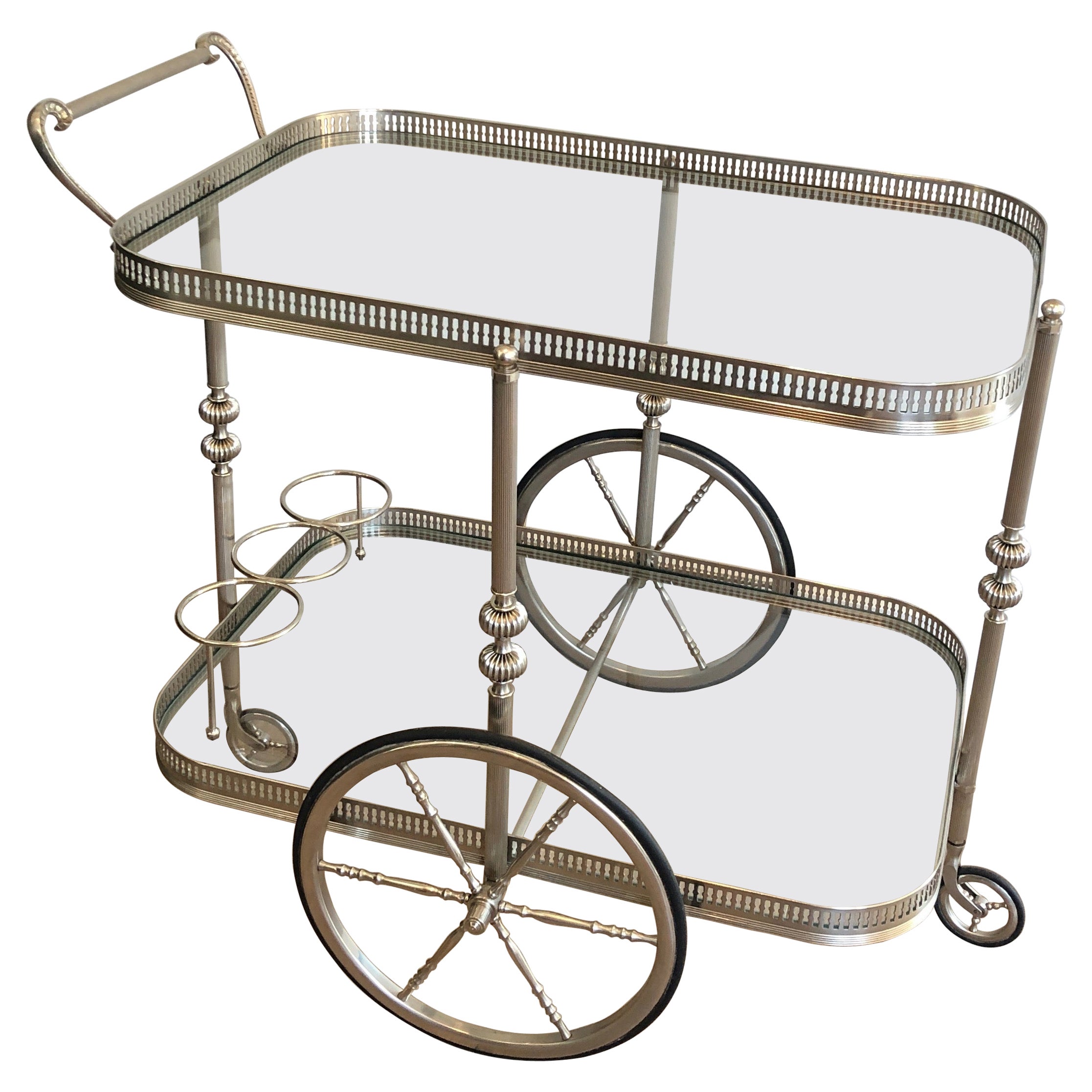 Neoclassical Style Silvered Brass Bar Cart, French, Circa 1940