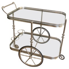 Neoclassical Style Silvered Brass Bar Cart, French, Circa 1940