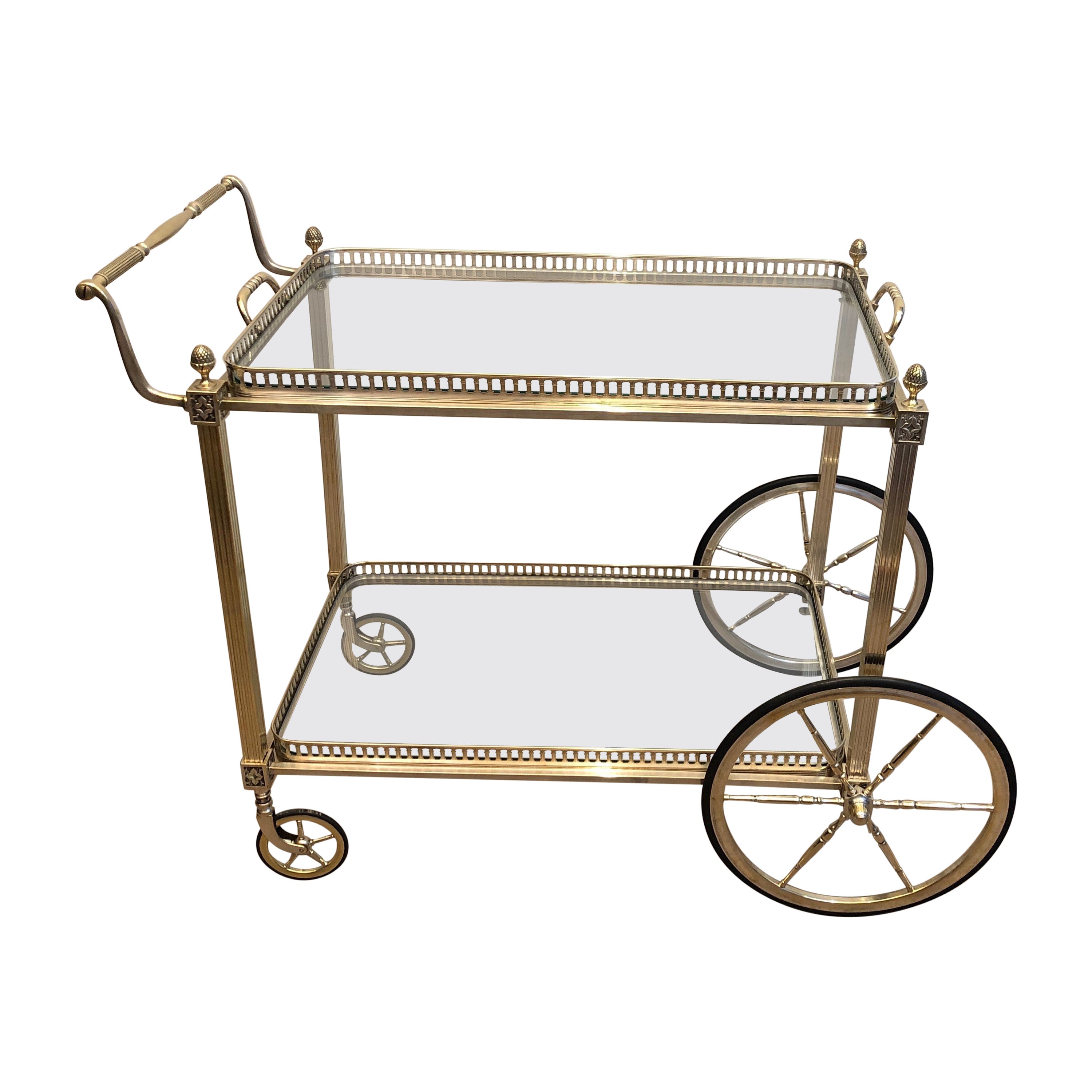 Maison Bagués, Neoclassical Style Brass Bar Cart Decorated with Fleurs de Lys