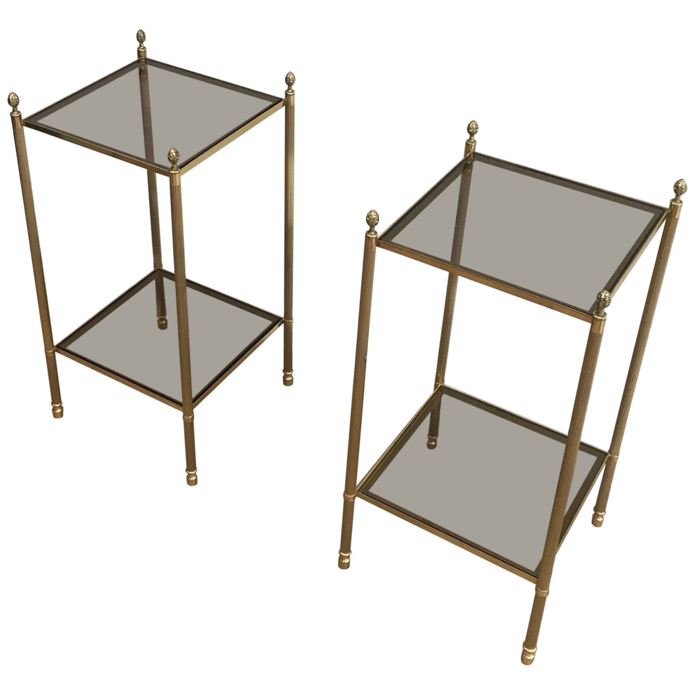 Maison Jansen, Pair of Neoclassical Style Brass Side Tables