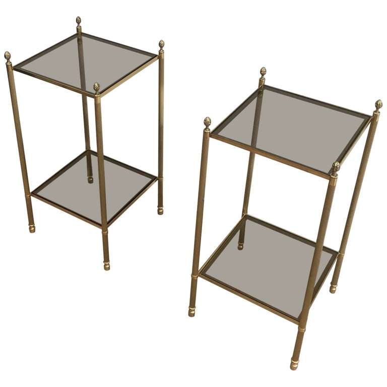 Maison Jansen, Pair of Neoclassical Style Brass Side Tables For Sale