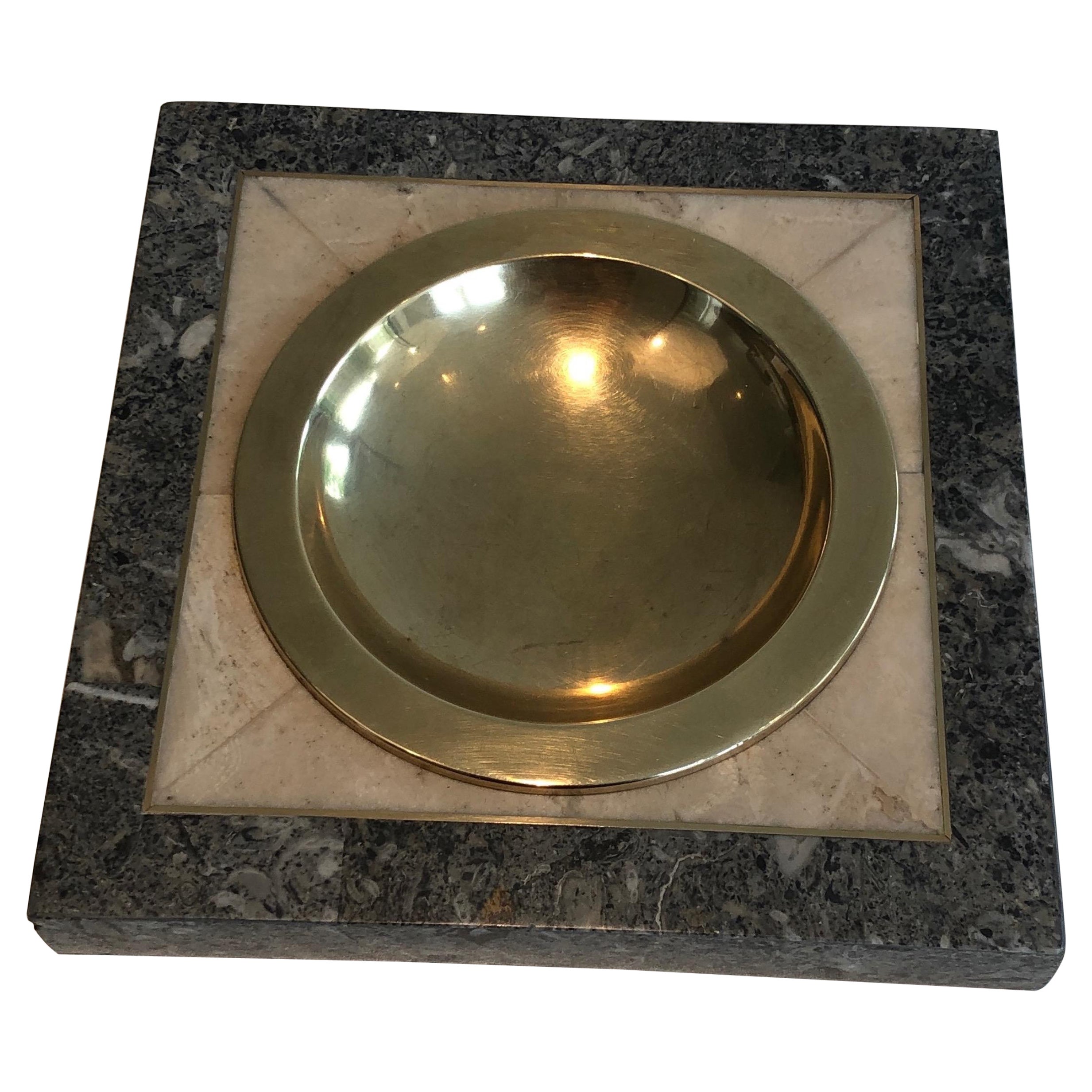 Neoclassical Style Faux-Marble and Brass Vide-Poche, French, circa 1970