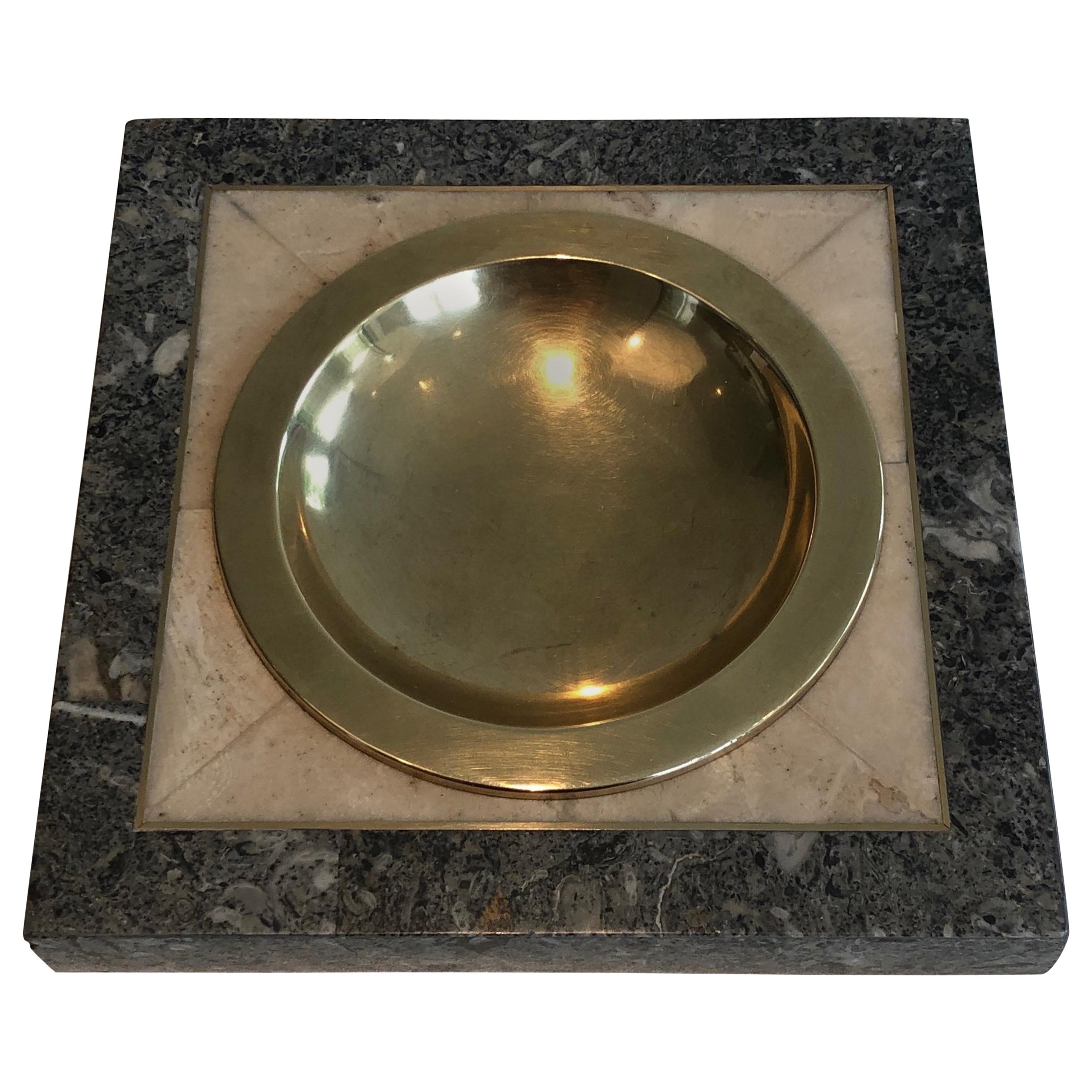 Neoclassical Style Faux-Marble and Brass Vide-Poche, French, circa 1970