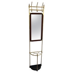 Brass, Mahogany & Cast Iron Coat Rack Including a Mirror and an Umbrella Stand