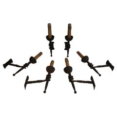Rare Set of 6 Twisted Wrought Iron Flares Wall Lights, French, Circa 1950