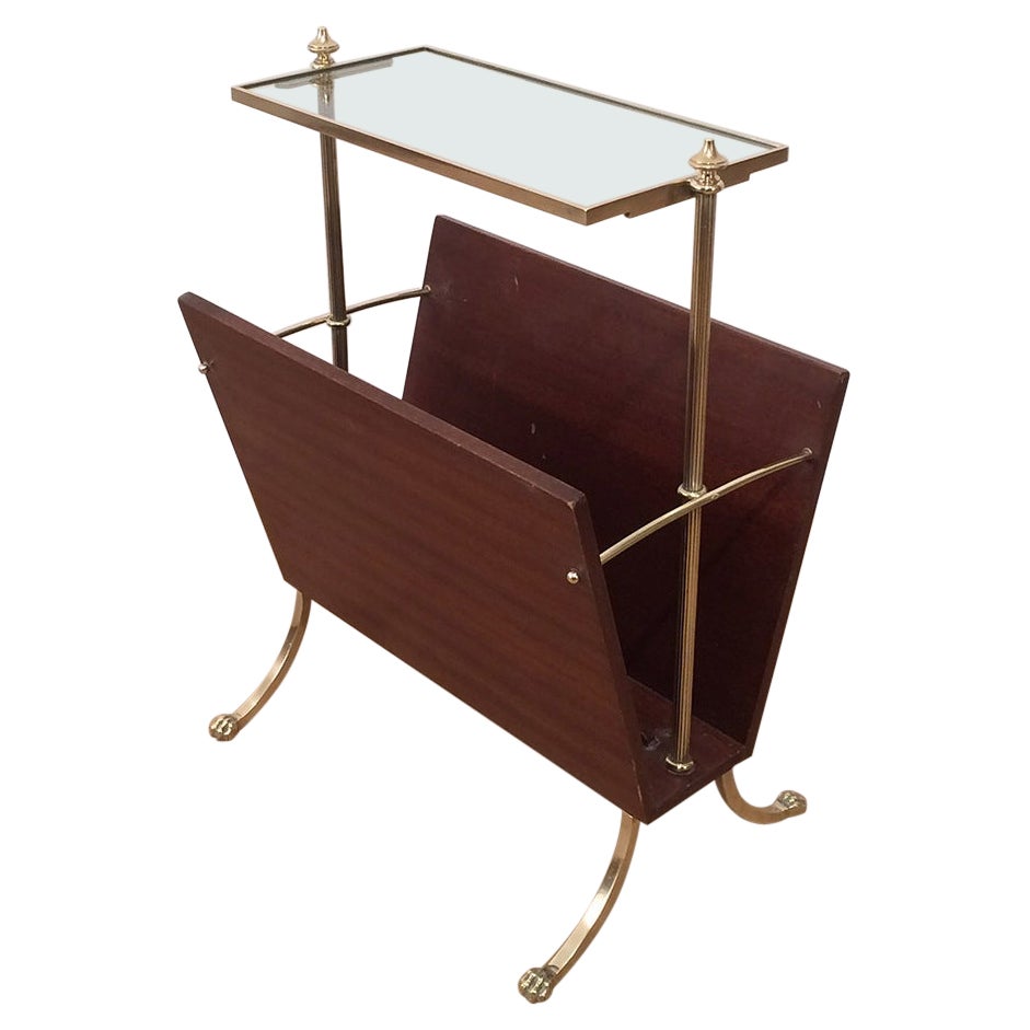 Neoclassical Stye Mahogany and Brass Magazine Rack with Claw Feet For Sale