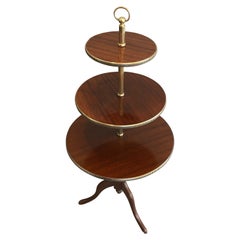 Neoclassical Style 3 Tiers Mahogany and Brass Round Table, French, Circa 1940