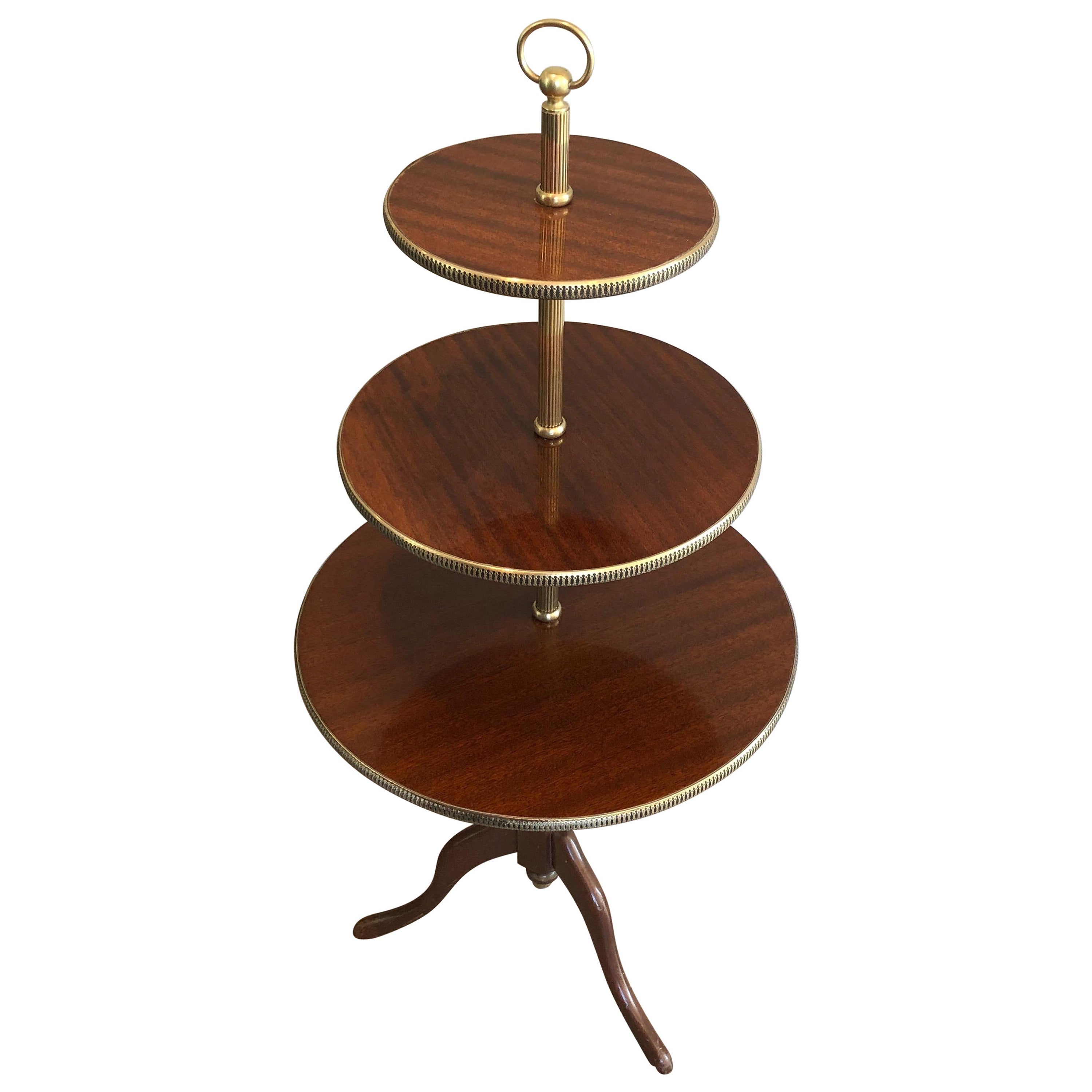 Neoclassical Style 3 Tiers Mahogany and Brass Round Table, French, Circa 1940 For Sale