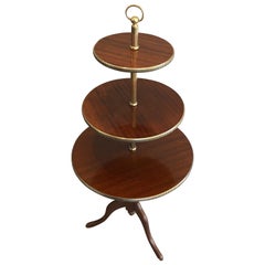 Vintage Neoclassical Style 3 Tiers Mahogany and Brass Round Table, French, Circa 1940