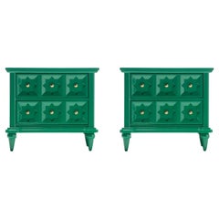 Pair of Hollywood Regency Moroccan Modern Nightstands in Green Lacquer, c. 1965