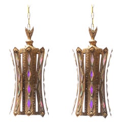 Vintage Large Pair of Moroccan Style Lantern Pendant Lights by Feldman Lighting c. 1960