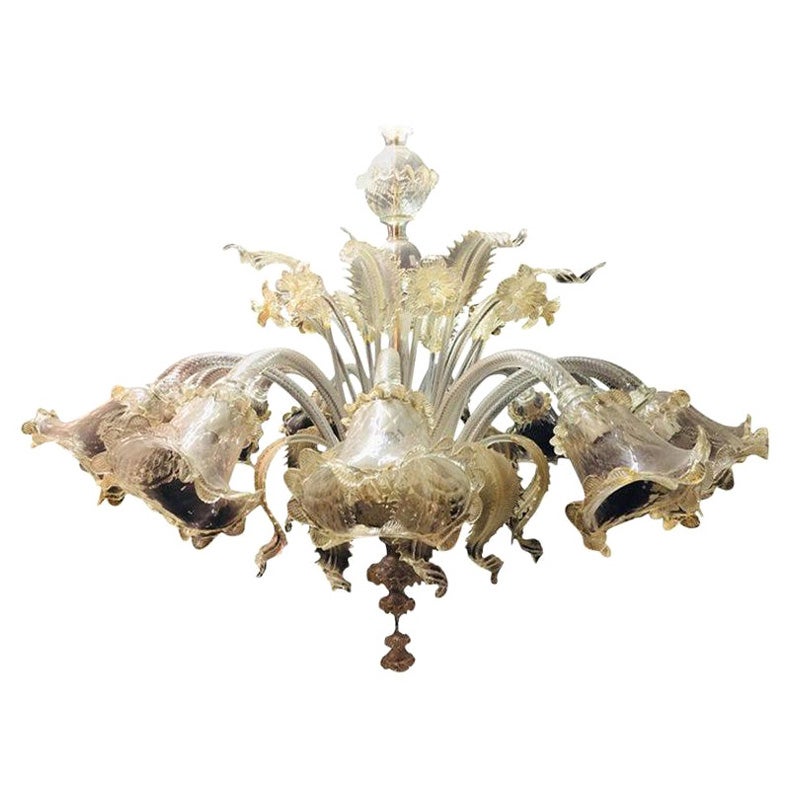 Monumental Murano Chandelier 12 Arms Made in Italy, Hand Blown and Handcrafted For Sale