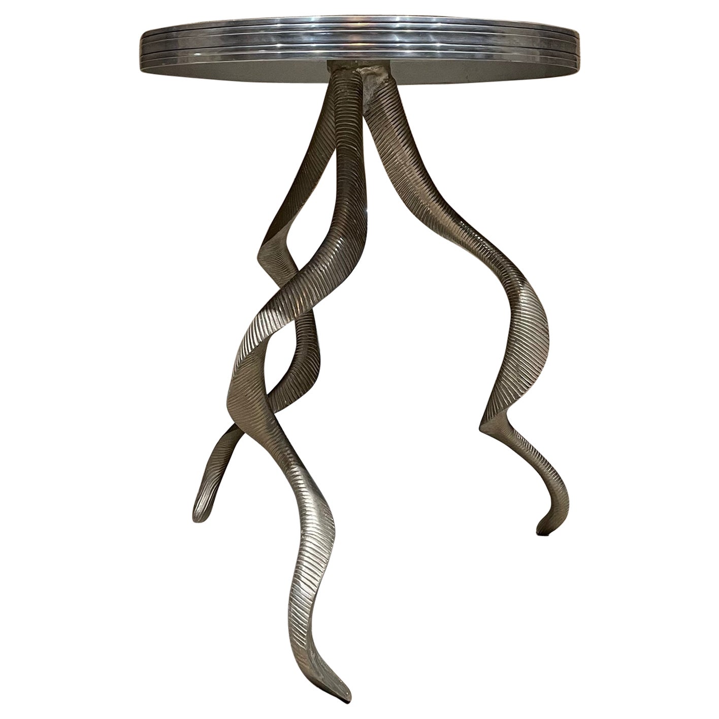 French Side Gueridon Small Accent Table in Twirled Aluminum, circa 1980s