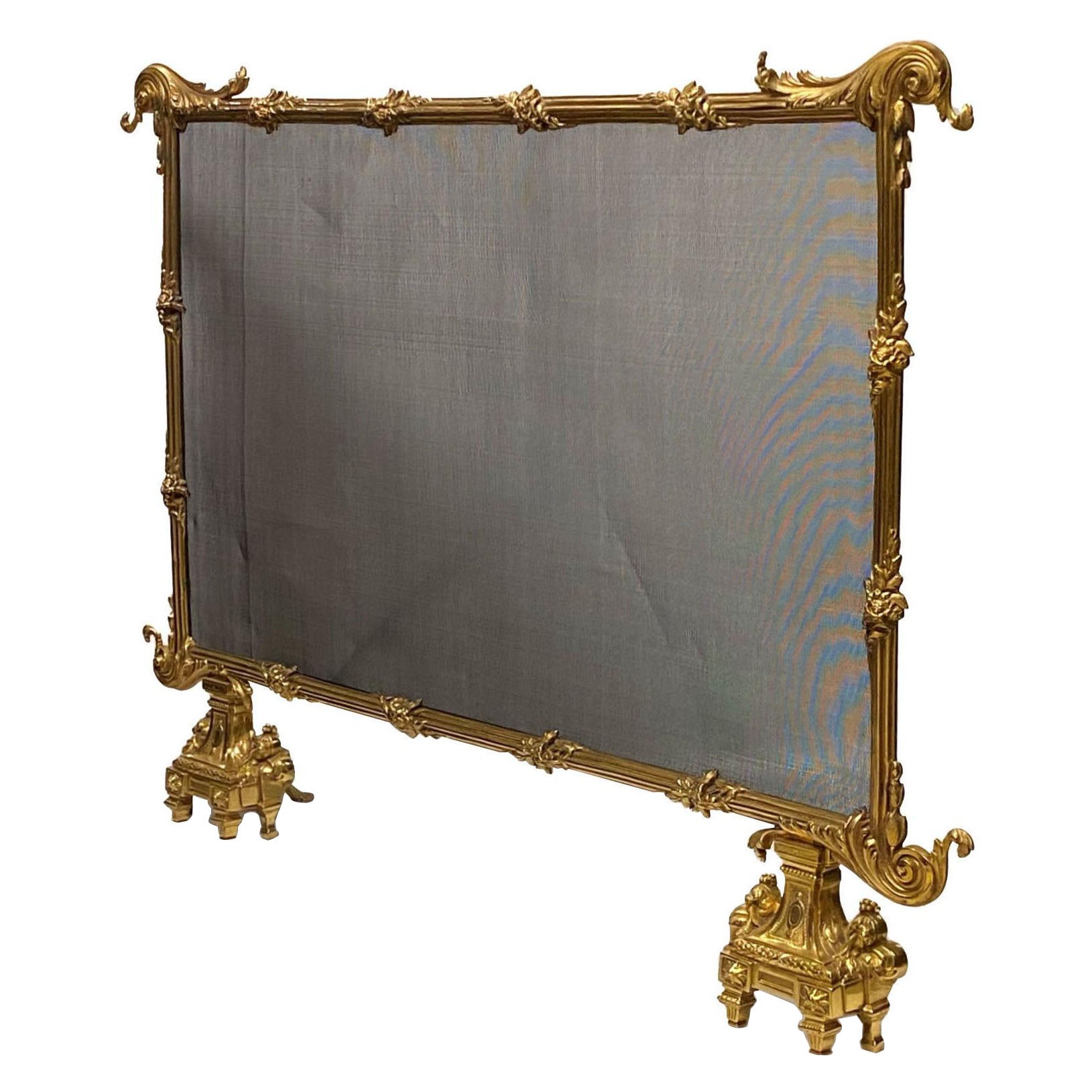 Large French Gilt Bronze Firescreen in the Louis XVI Style