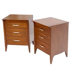 Pair of Walnut Drexel Three Drawer Nightstands End Tables Small Chest Restored