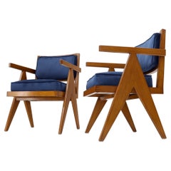 Pair of Compass Shape Leg Mid-Century Modern Arm Chairs