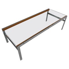 Used Mid Century Glass Top Chrome Wood Coffee Table