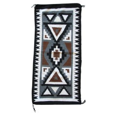 Vintage Hand-Woven Navajo Rug in Black, White, Brown, and Gray, Circa 1950s