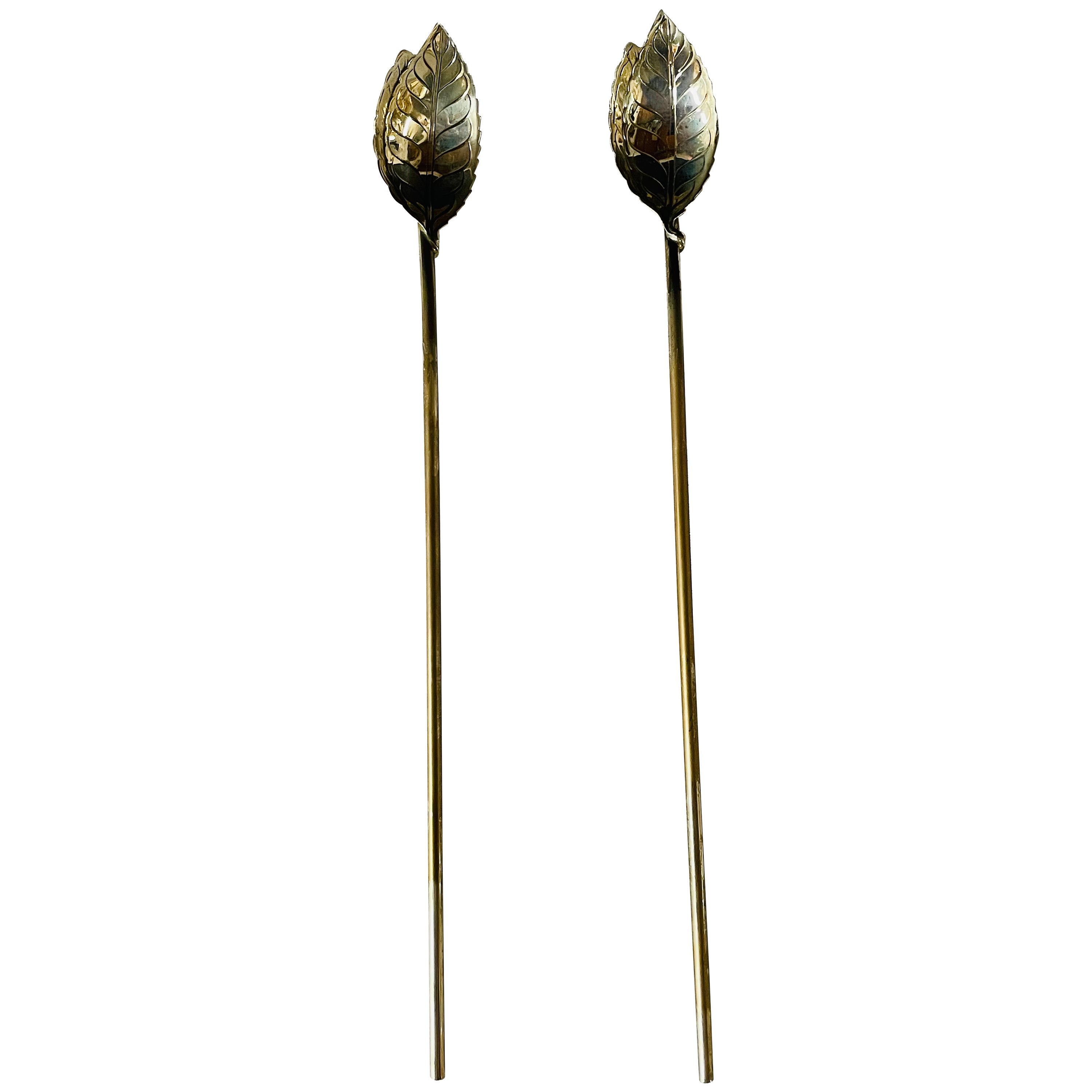 Vintage Tiffany & Co. Sterling Silver Leaf Straws Stirring Spoon, a Set of 2 For Sale