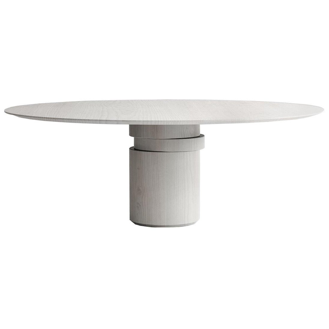 Tavolo da pranzo rotondo contemporaneo, legno di frassino bianco, disco mobile, design Wood