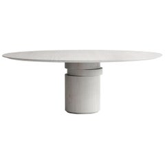 Tavolo da pranzo rotondo contemporaneo, legno di frassino bianco, disco mobile, design Wood