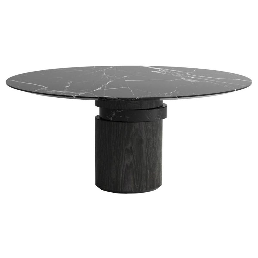 contemporary black ash wood and marble dining table M, disc table by barh.design