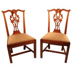 Antique Pair of 18th Century New York Chippendale Mahogany Side Chairs