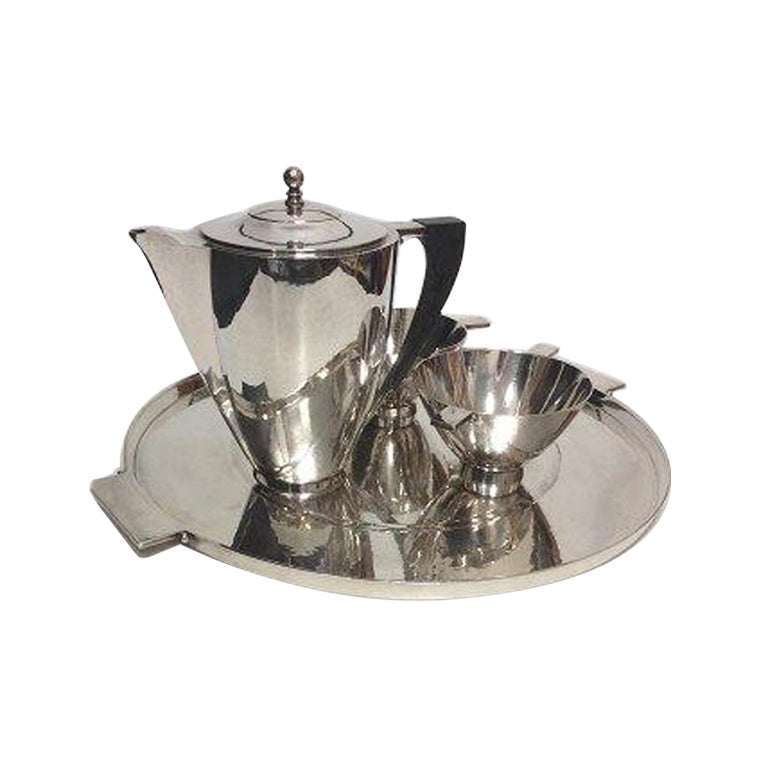Georg Jensen Sterling Silver Art Deco Coffee Set and Tray by Johan Rohde No 529  For Sale