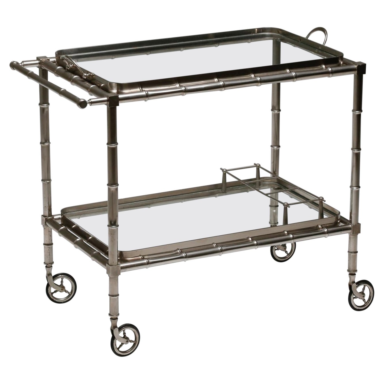 Chrome Trolley Bar in Regency Style, France, 1960s For Sale