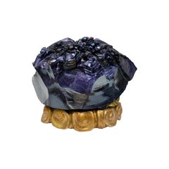 Blue Goldstone with Baroque Pearls on an 18th Century Italian Altar Base