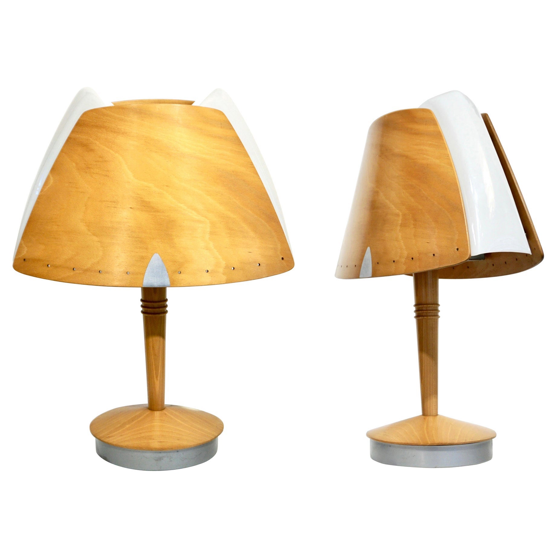 1970 French Pair of Birch Wood and Acrylic Table Lamp for Barcelona Hilton Hotel