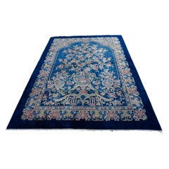 Seltener handgeknüpfter Nichols-Teppich in Marineblau mit chinesischem Drachen und Phönix Yin & Yang, Art déco
