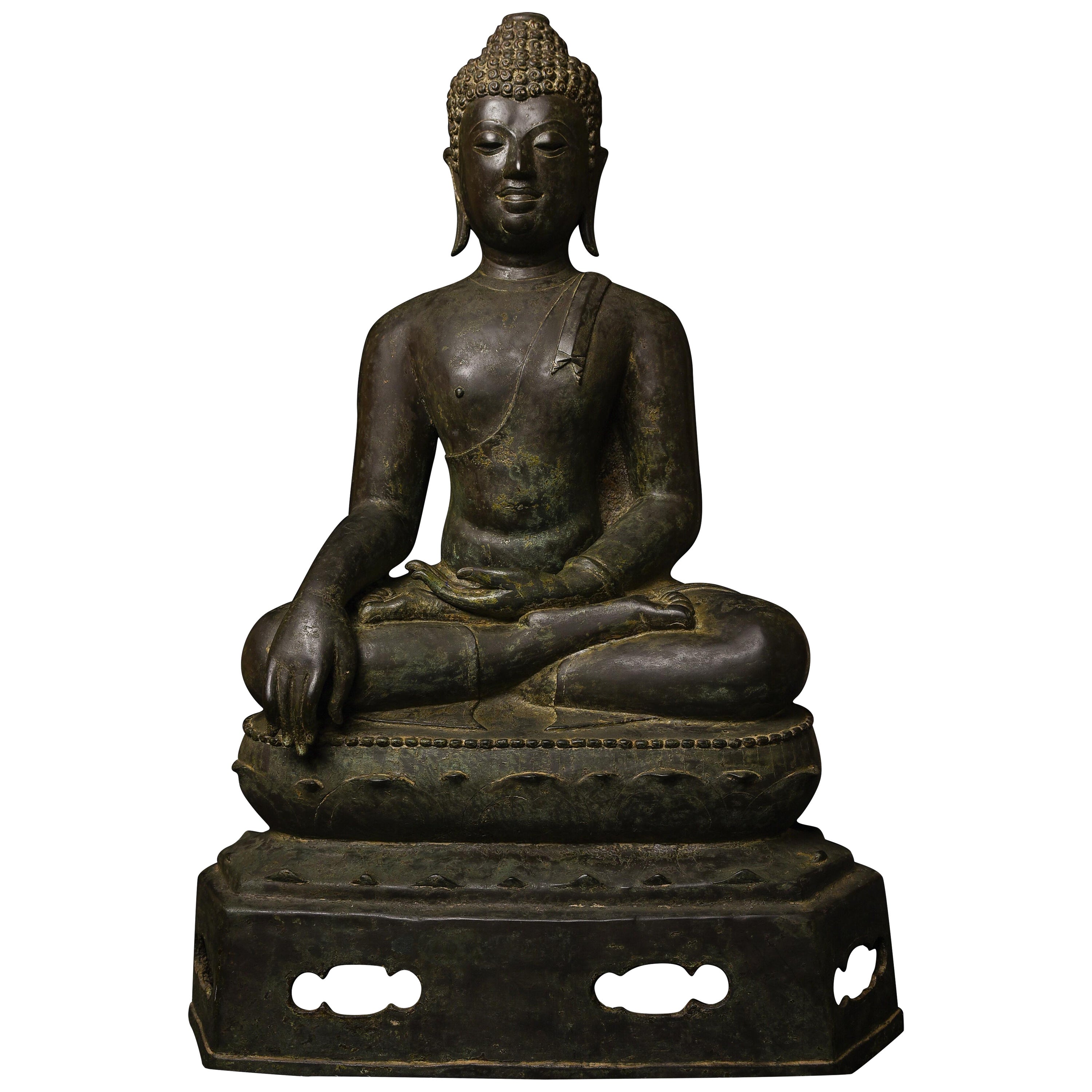 15th Century Northern Thai Bronze Buddha Masterpiece w Provenance - 9200 For Sale