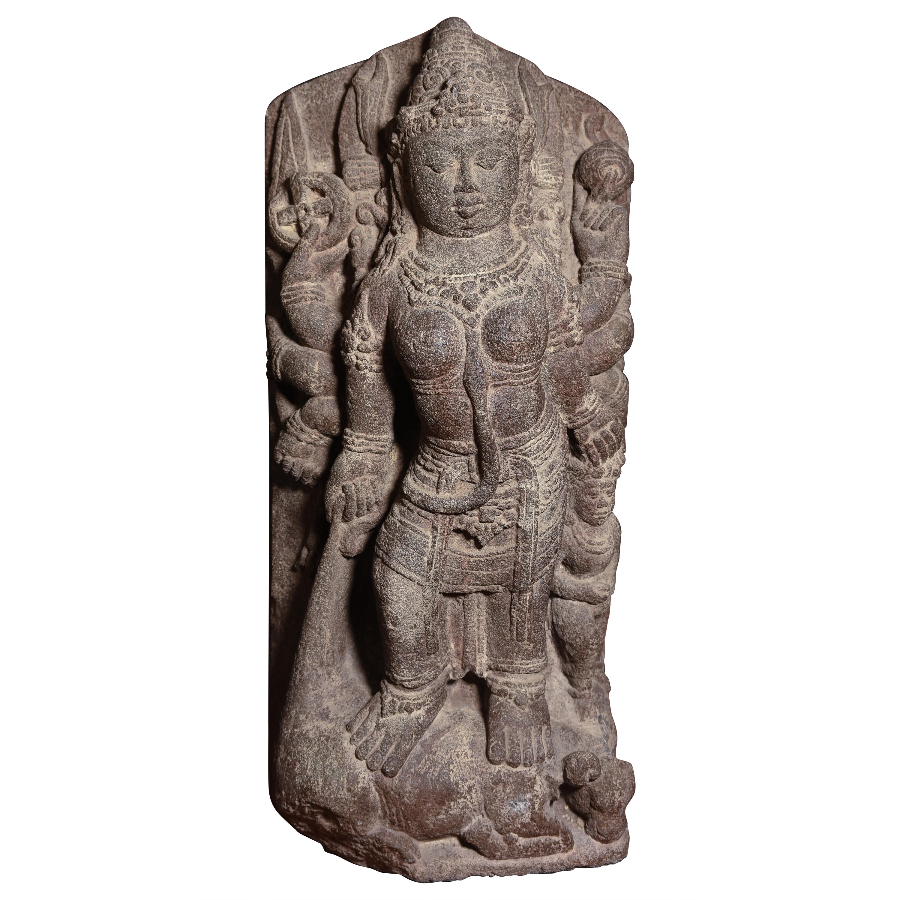 9th Century Stone Durga from Java-Stone Masterpiece, Large, Authentic - 9198 For Sale