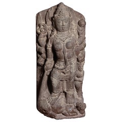 9th Century Stone Durga from Java-Stone Masterpiece, Large, Authentic - 9198