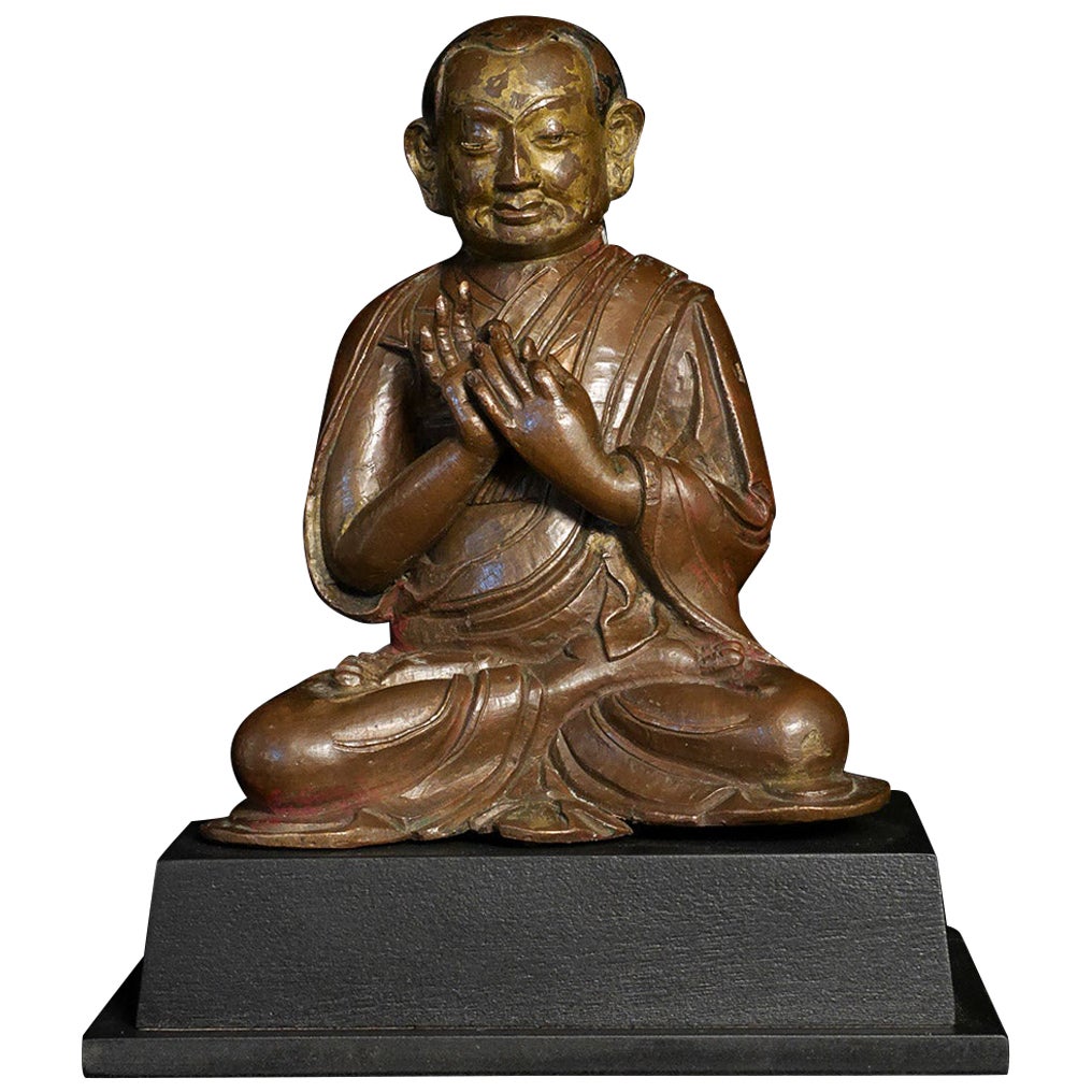 18thC or Earlier Tibet Bronze Buddhist Monk, Best Qulity, Authentic - 7711 For Sale
