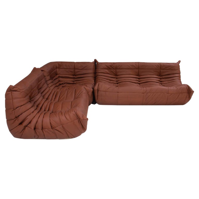 Ligne Roset by Michel Ducaroy Togo Brown Leather Modular Sofa, Set of 3 at  1stDibs