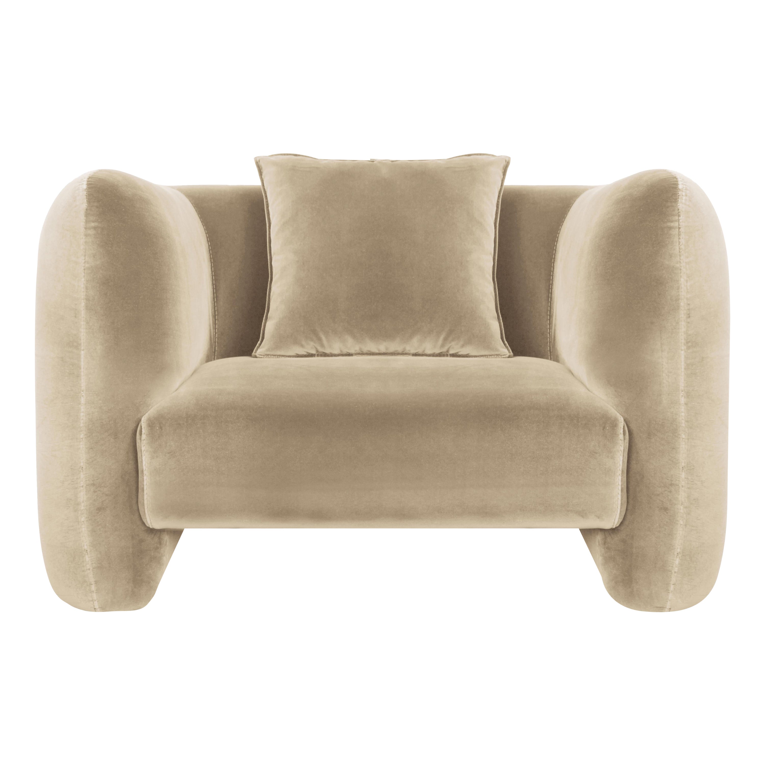 Contemporary Modern Jacob Armchair in Beige Fabric by Collector Studio For Sale