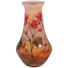 Art Nouveau Cameo Vase with Rose Colored Flowers, Daum Nancy, France, 1910/15