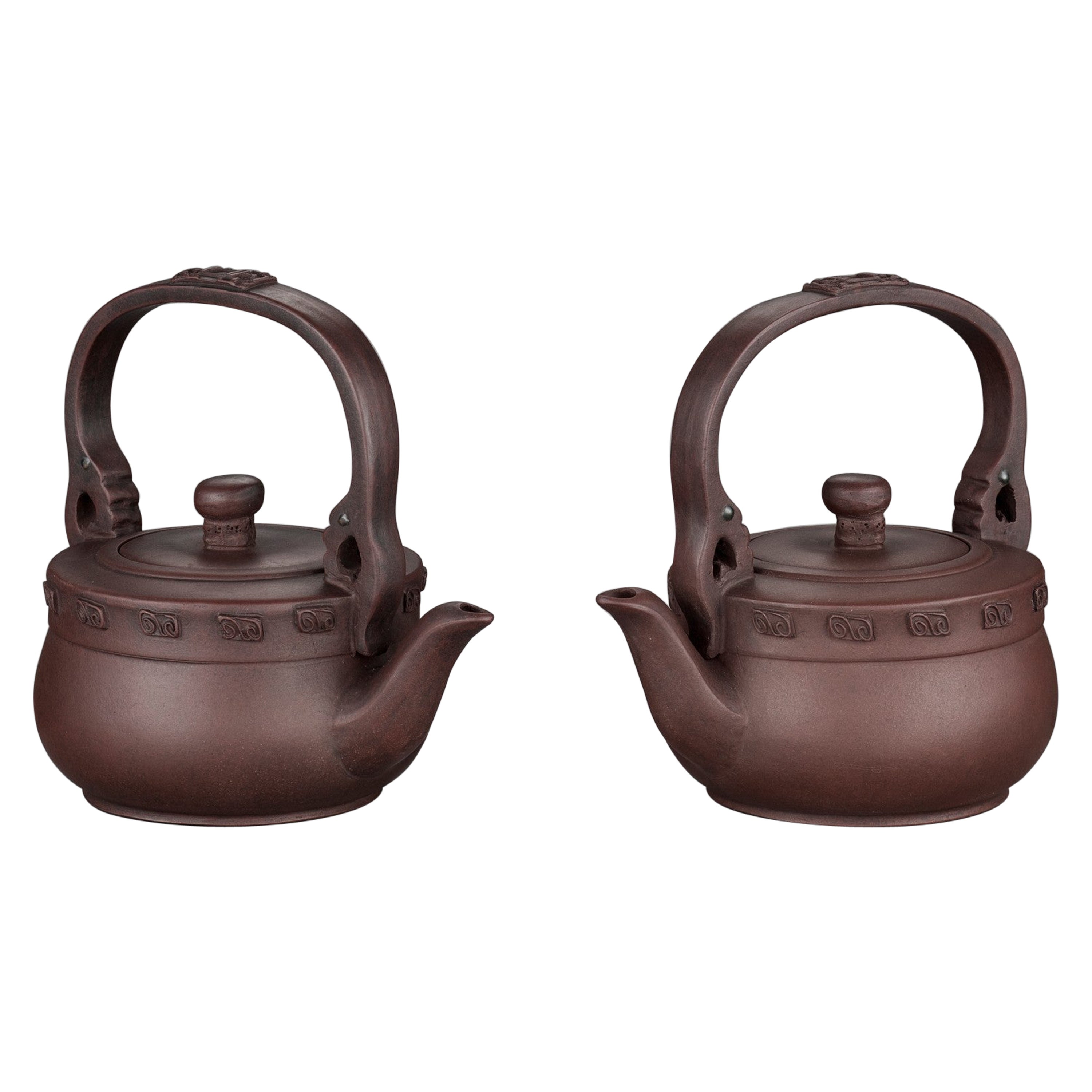 Pair of Yixing Teapots, Signed Qian Hongxian, China, 20th Century For Sale