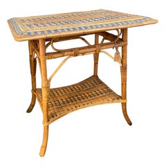 French Rattan Table from France, Art Nouveau