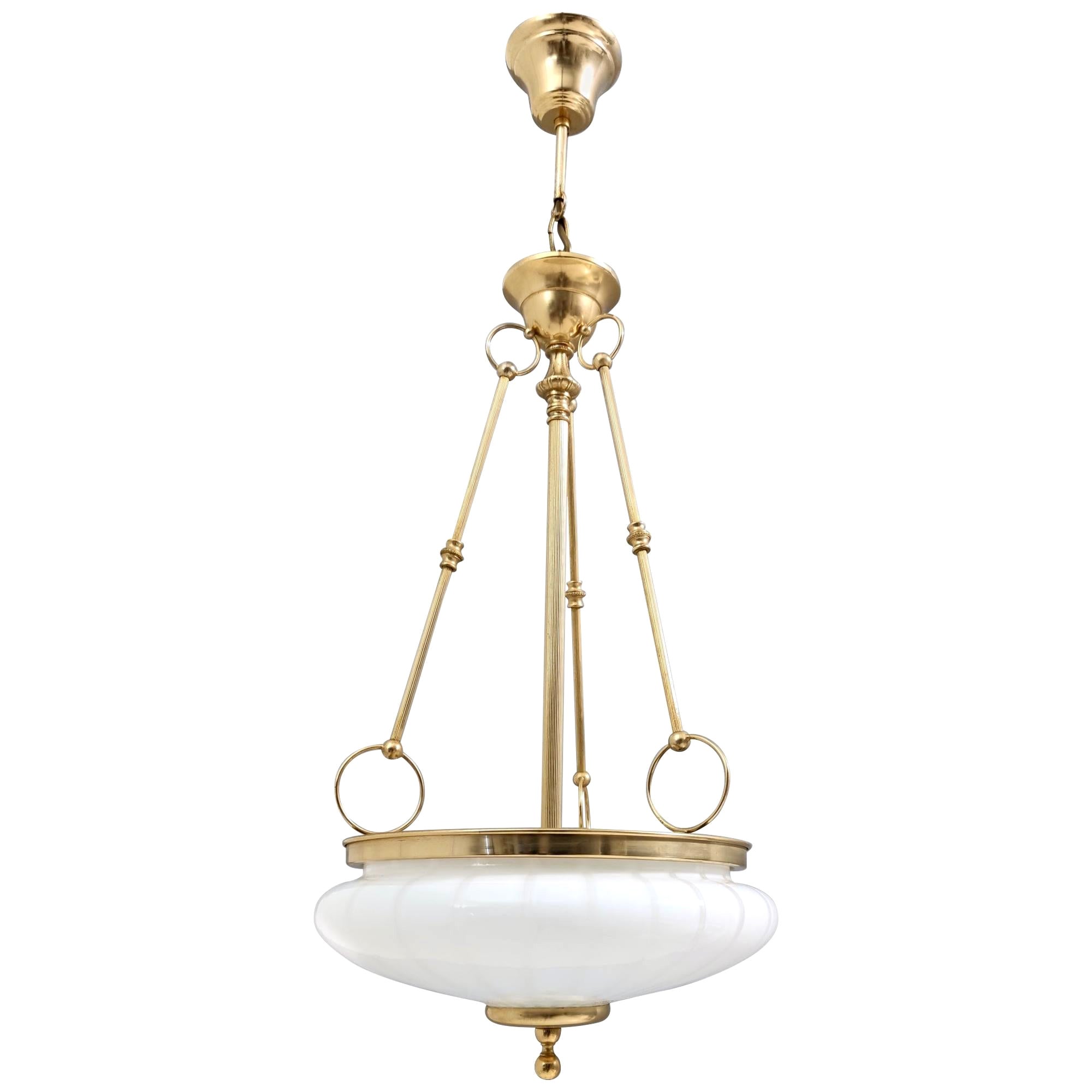Vintage Murano Glass and Brass Ceiling Light in Neoclassical Style, Italy For Sale