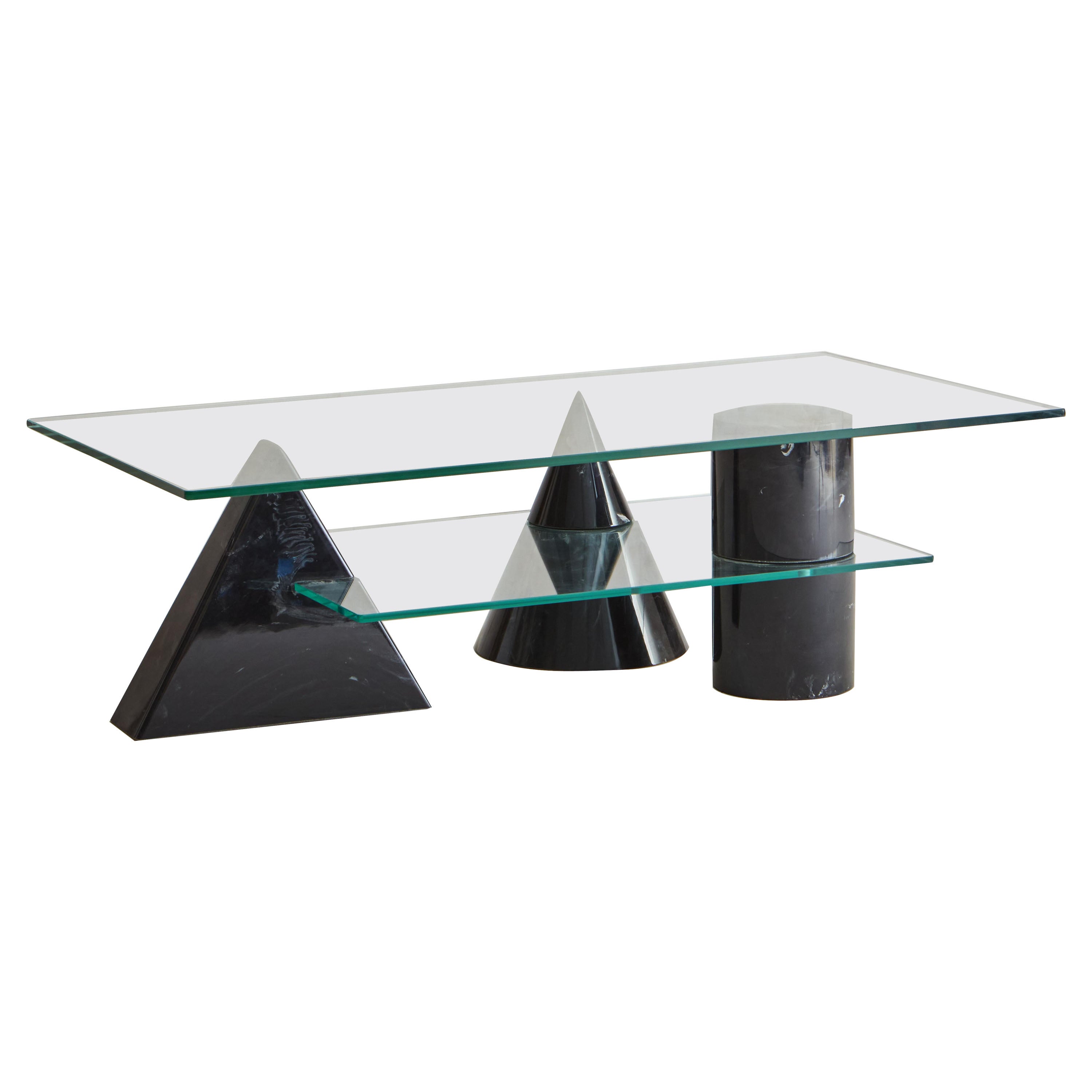 Black Marble Geometric Shapes Coffee Table in the Style of Massimo Vignelli