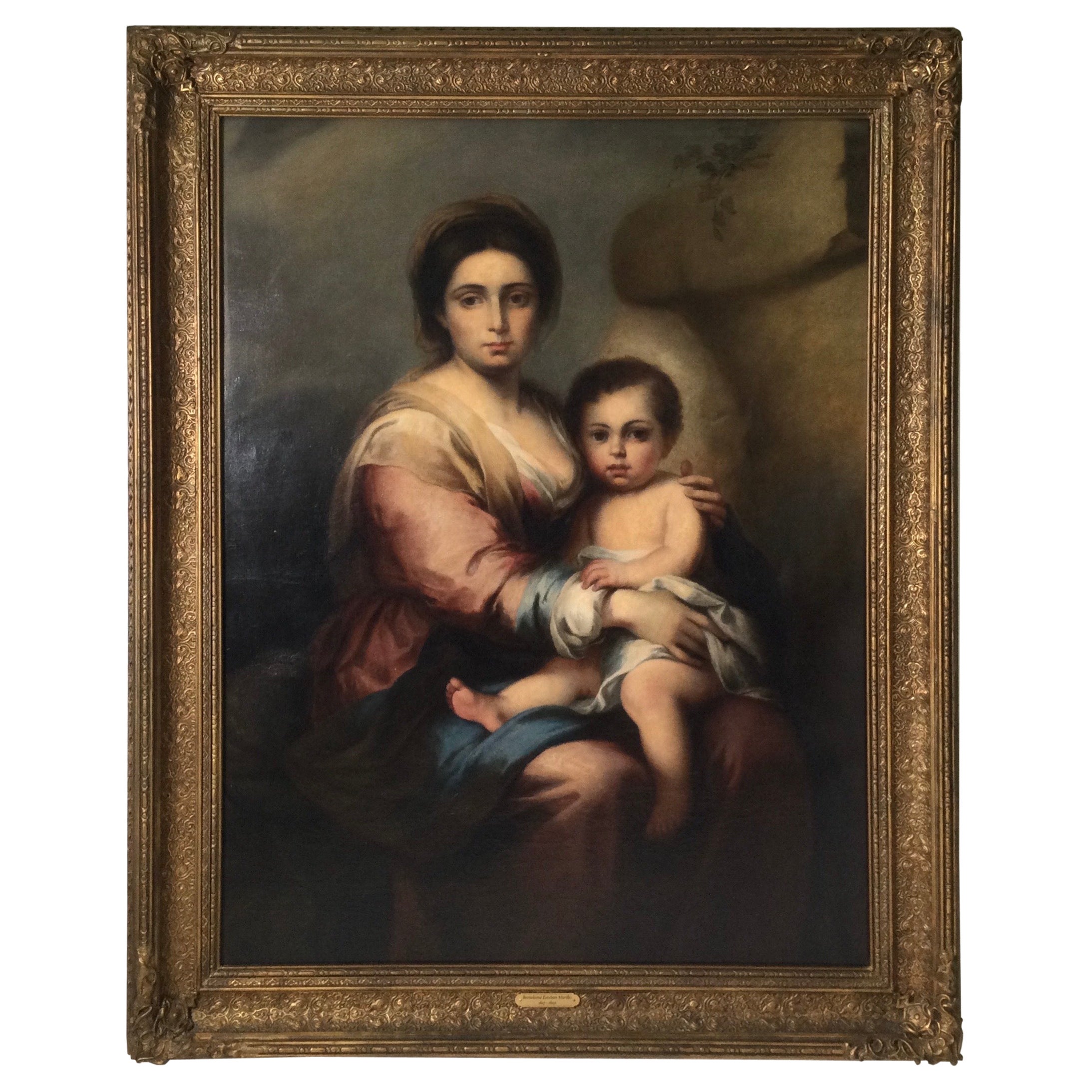 Painting Oil on Canvas, "Madonna and Child," 19th Century For Sale at