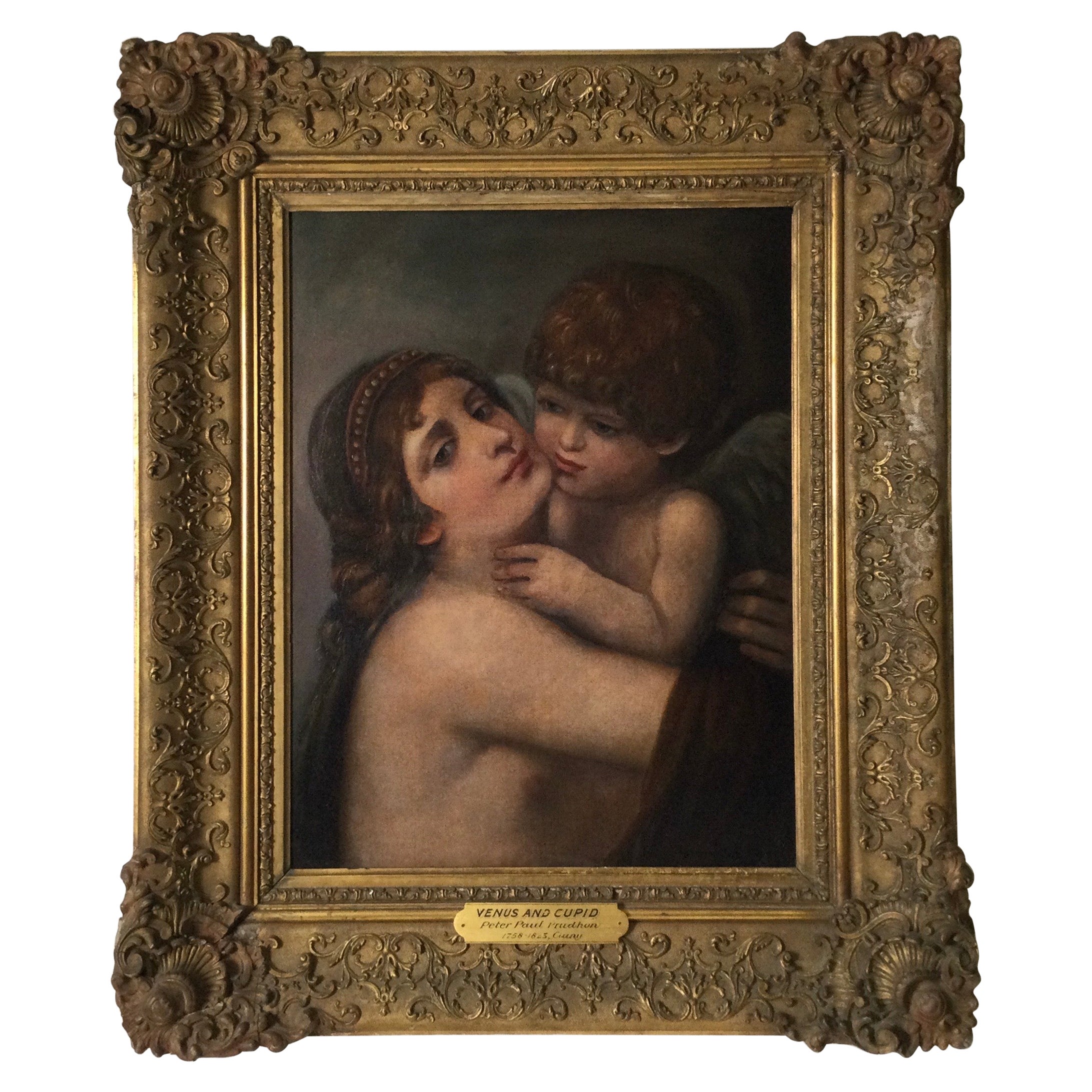 Oil Painting on Canvas of Venus and Cupid After Peter-Paul Prud'hon 19th Century