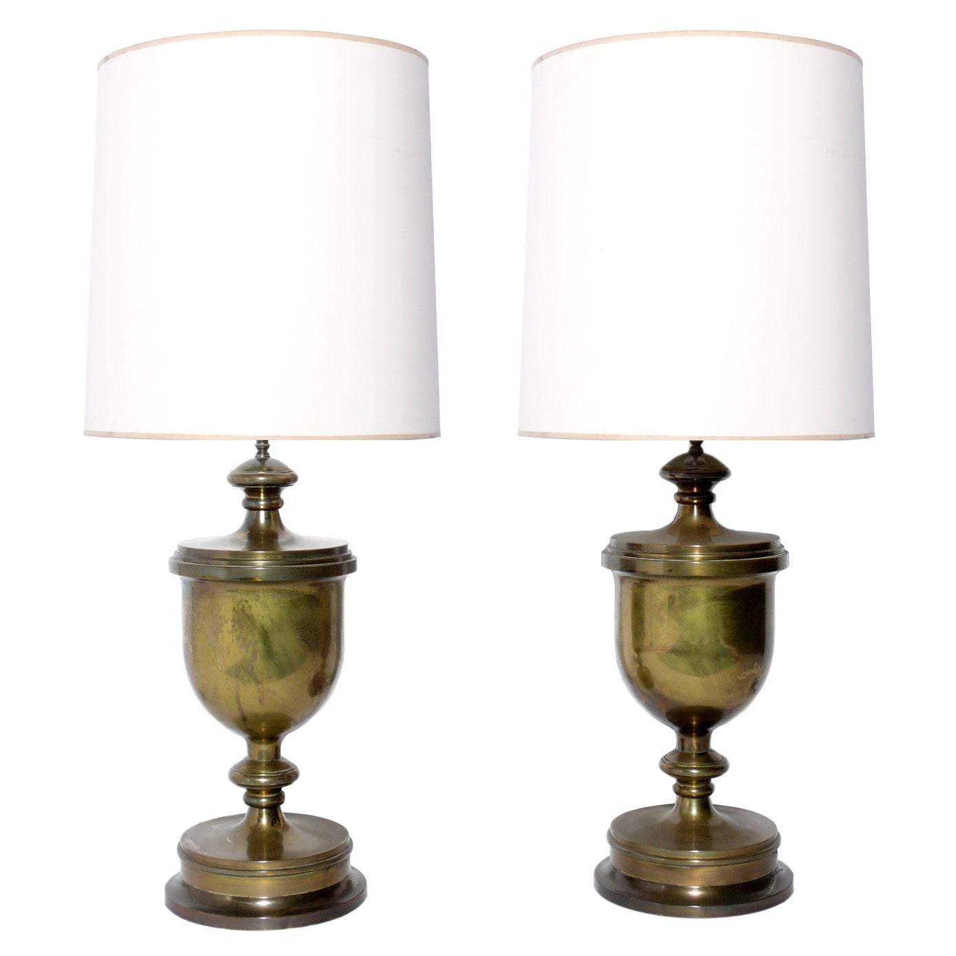 Large Scale English Brass Urn Lamps For Sale
