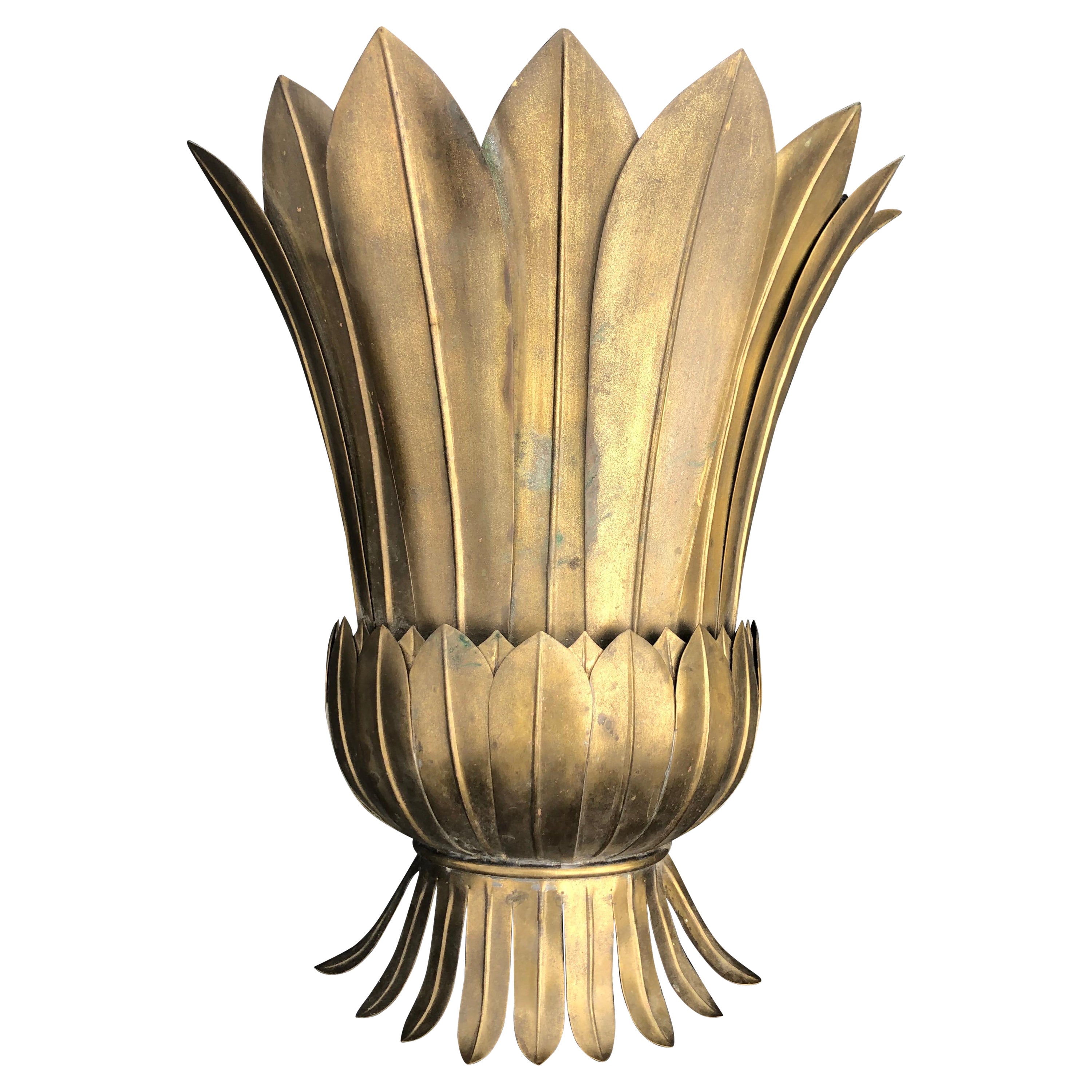 Art Deco French Metal Flower Leaf Wall Sconce For Sale