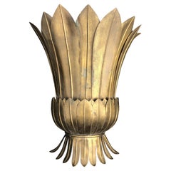 Art Deco French Metal Flower Leaf Wall Sconce