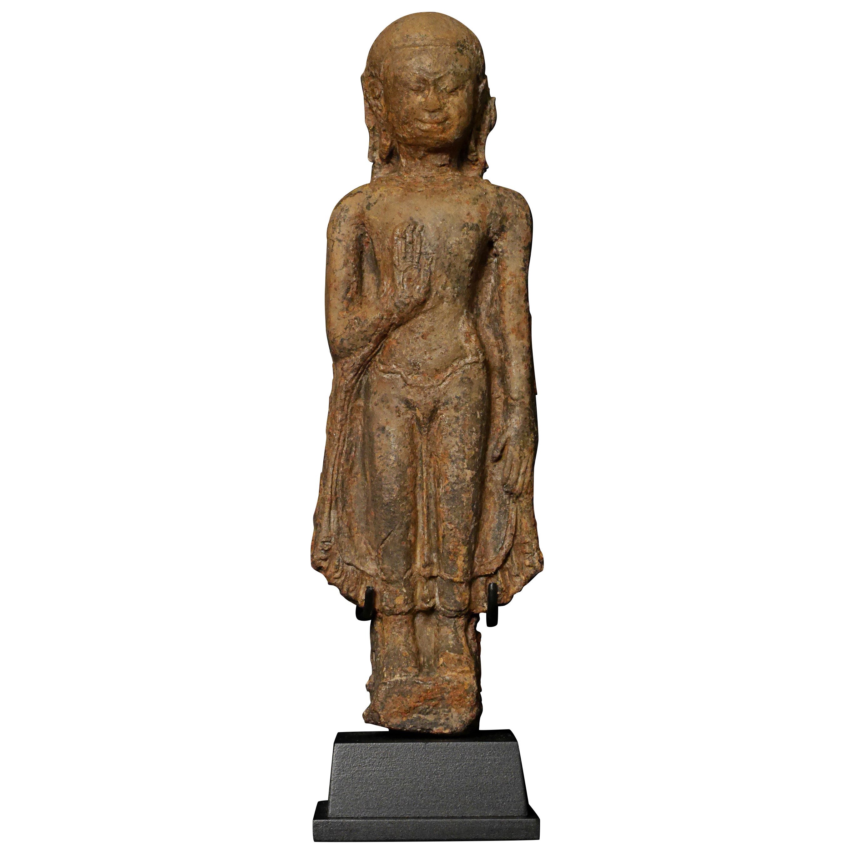 13thC Northern Thai Haripunchai Terracotta Standing Buddha-Rare - 7762 For Sale