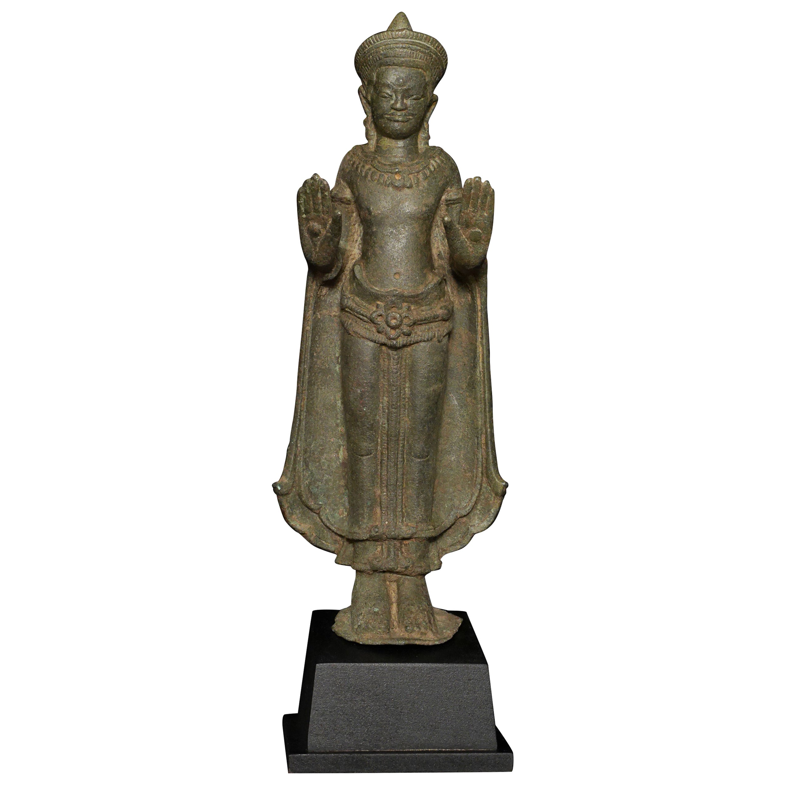 12/13thC Cambodian Standing Bronze Buddha - 7765